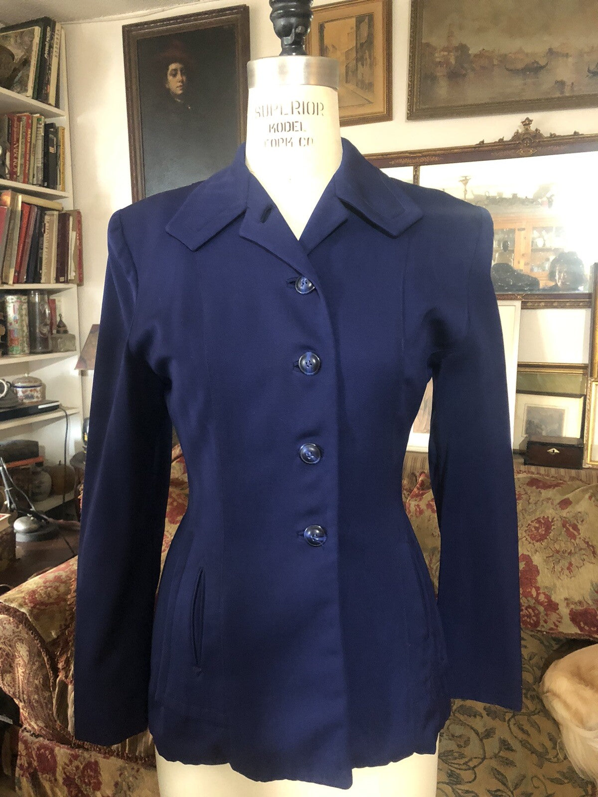 Vintage 1940s dark blue wool Gabardine jacket M