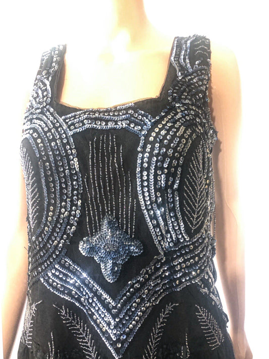 Antique 1920s dress Egyptian revival, beaded, sequin, sequence, great cond. M