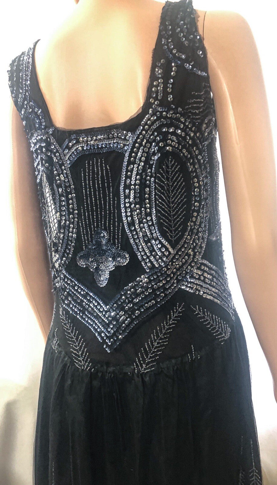 Antique 1920s dress Egyptian revival, beaded, sequin, sequence, great cond. M