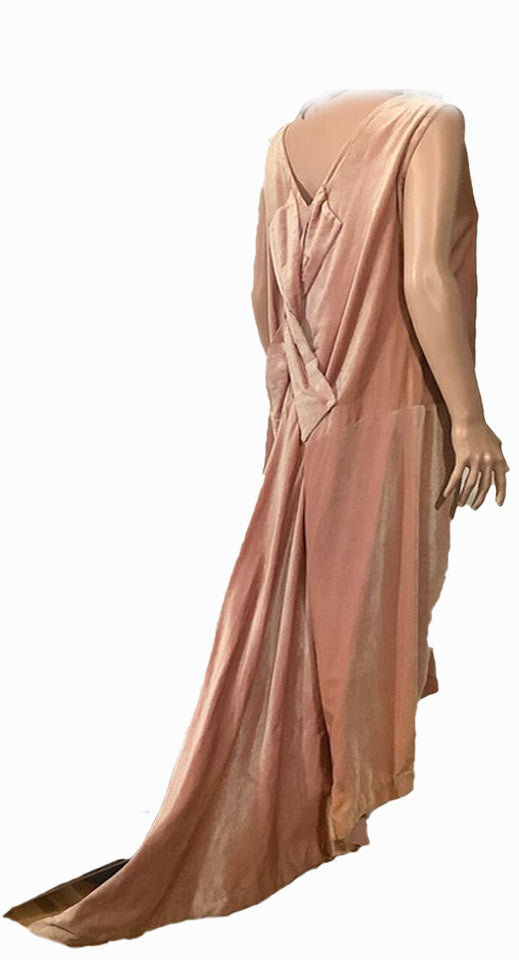 True vintage 1920s evening dress, dusty rose, train M-L