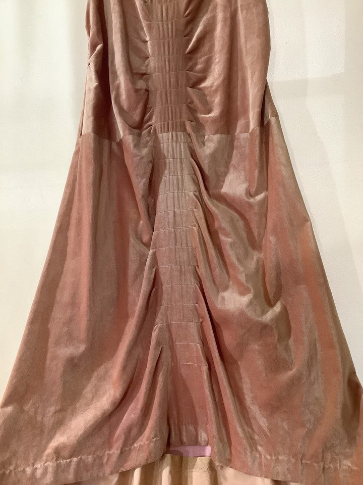 True vintage 1920s evening dress, dusty rose, train M-L