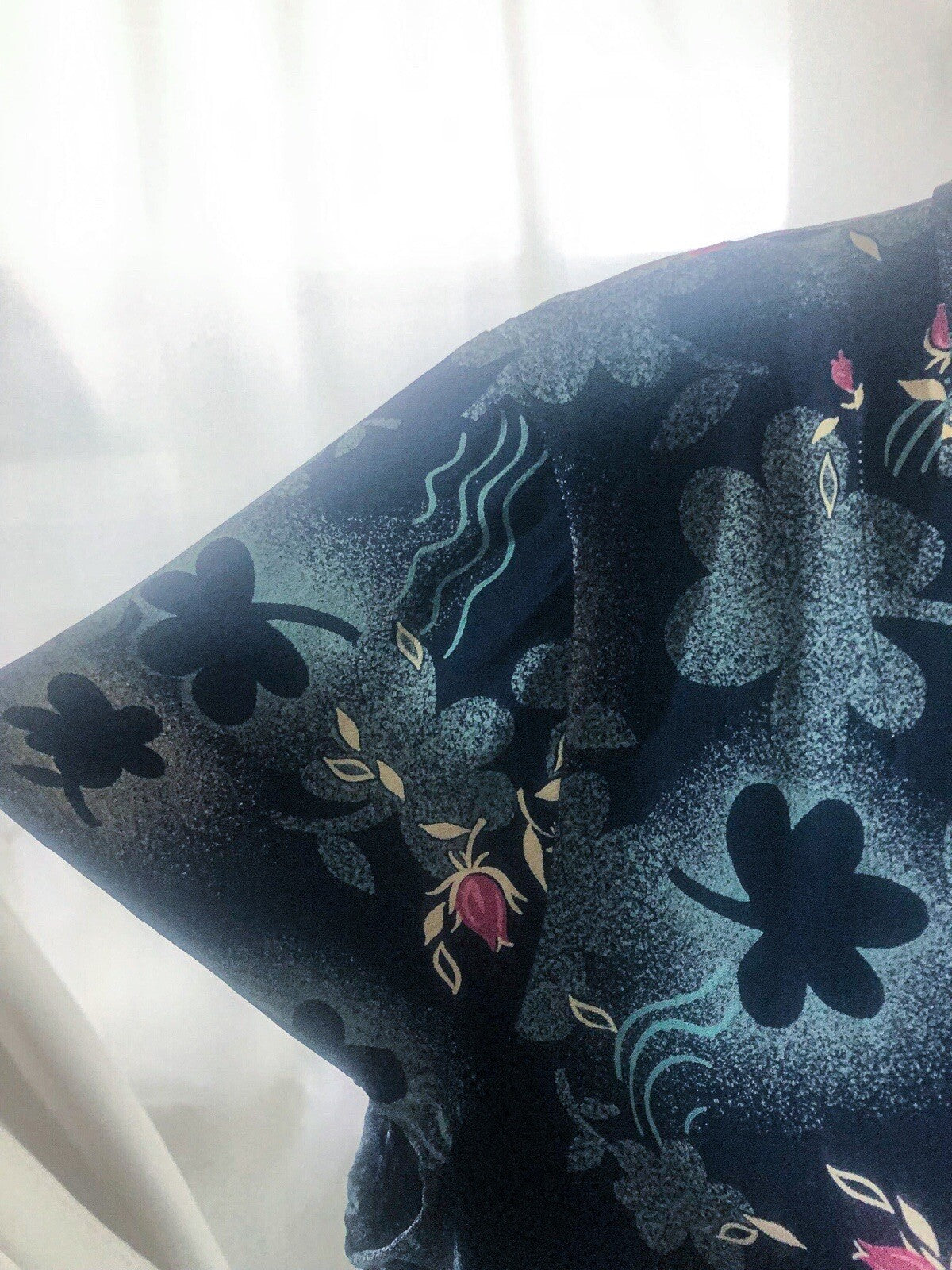 Vintage 1940s printed rayon long dress, Novelty print , M-L