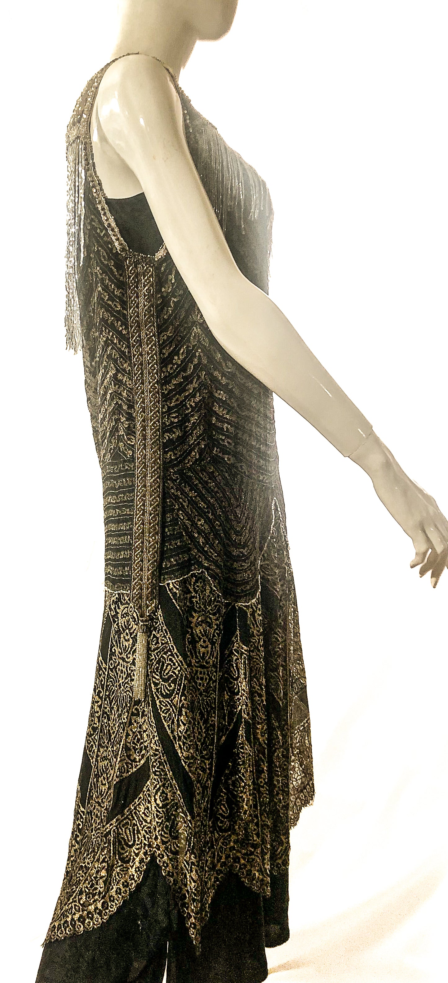 Antique 1920s gold metallic lace, sequins, beaded dress