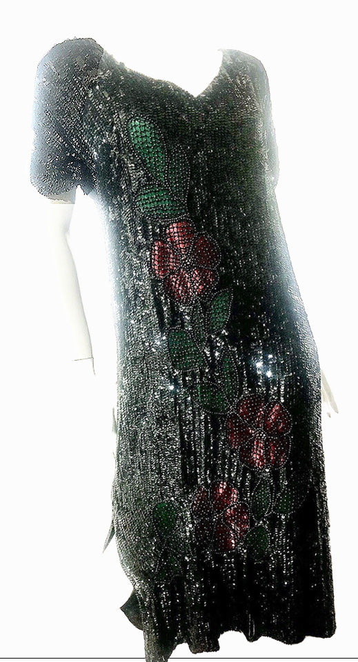 Antique 20s  dress beaded, sequin, M
