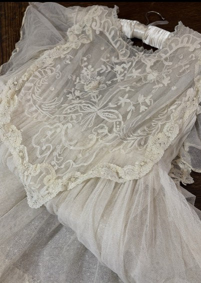 Make it yours! Antique Edwardian 1900s cotton tulle lace wedding dress
